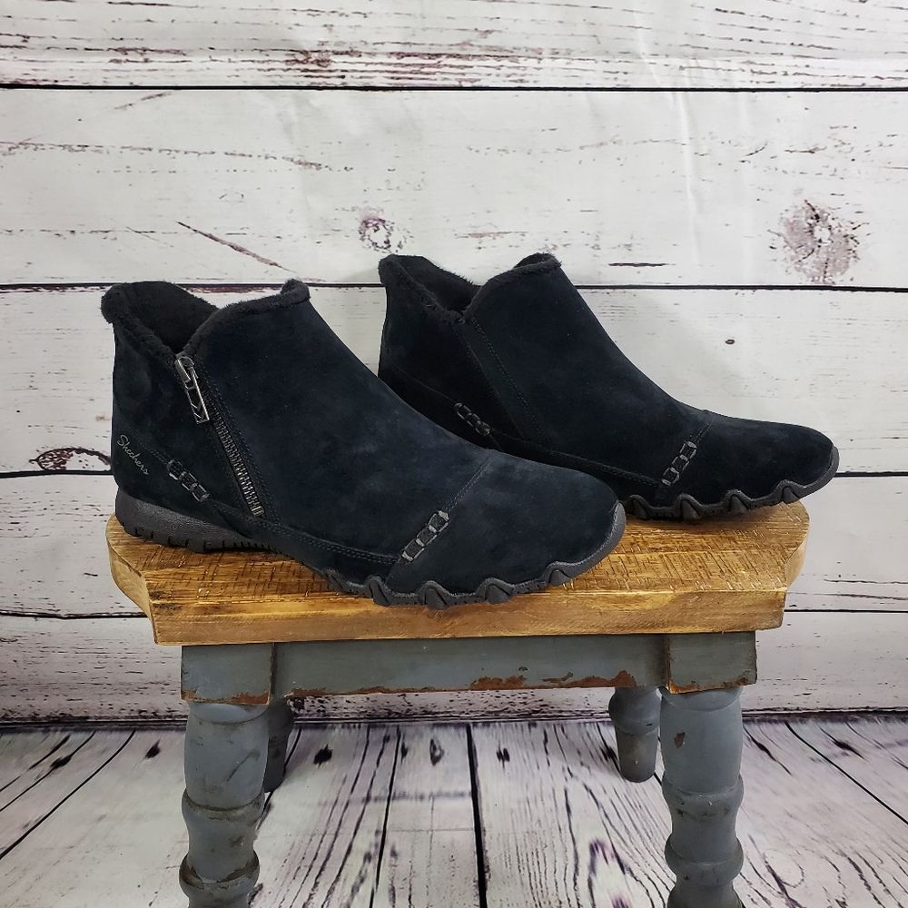 SKECHERS Relaxed Fit Suede Biker Ankle Boots - Earthy Chic Black Size 10 Med NEW